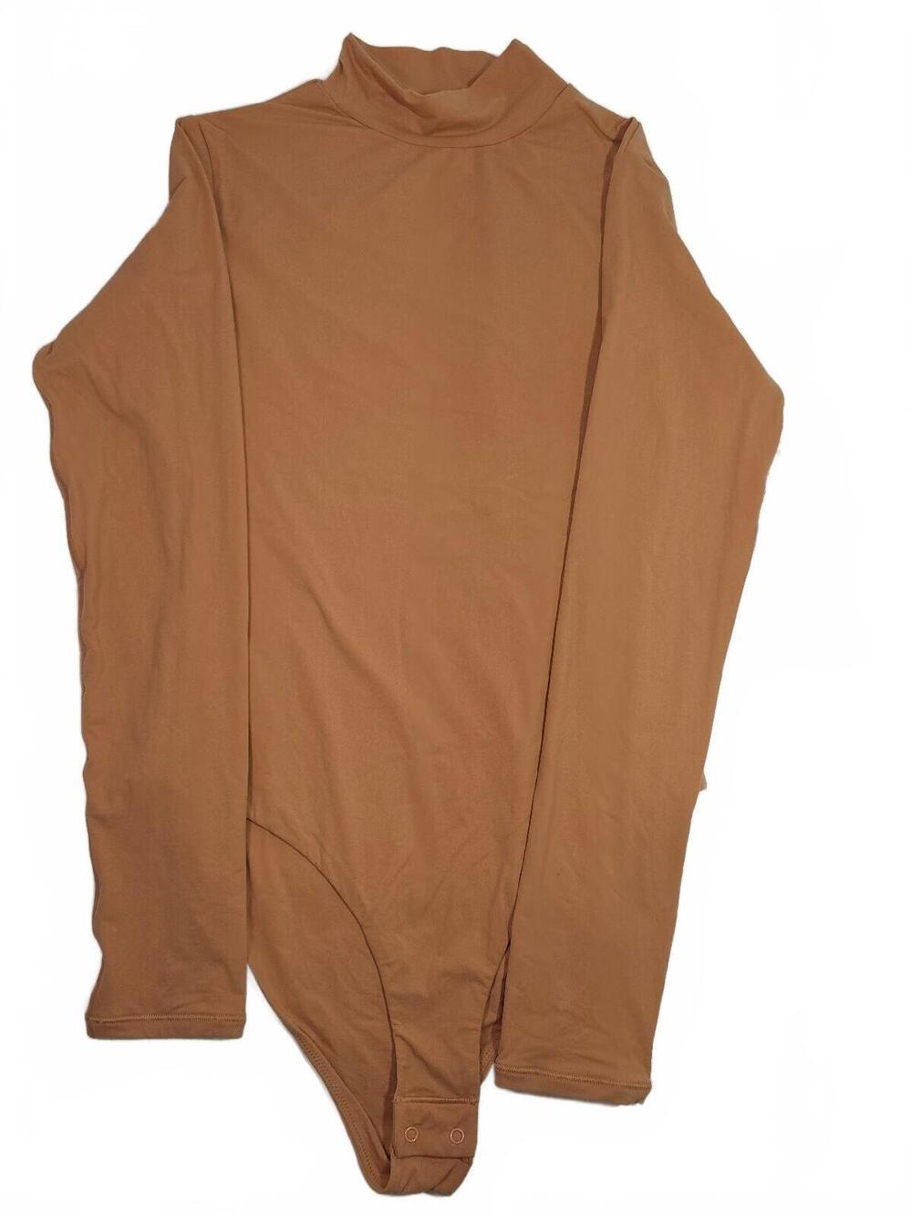 HeyNuts Apricot Tan Mock Neck Long Sleeve Bodysuit Size L